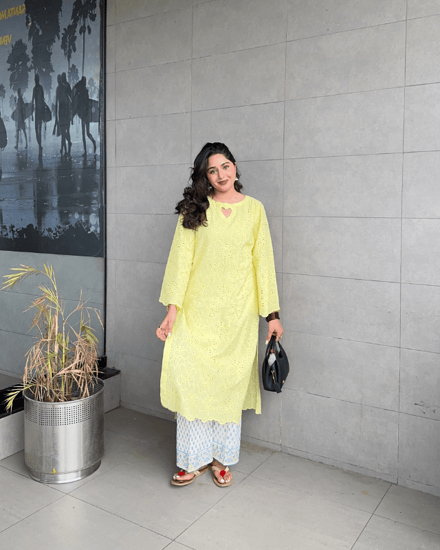 Lime Chikan Kari Two Piece - View 1