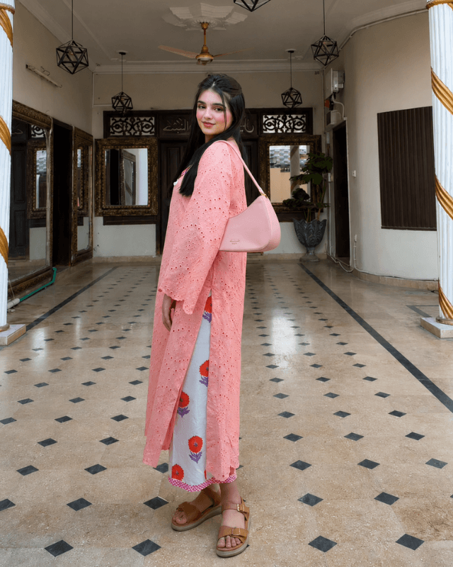 Pink Chikan Kari Two Piece - View 3