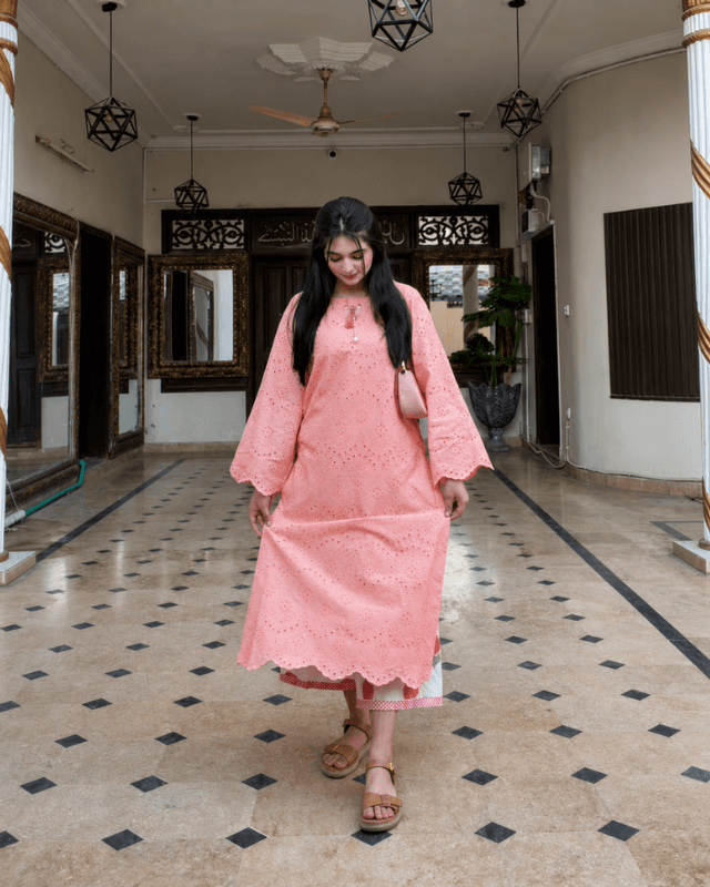 Pink Chikan Kari Two Piece - View 1