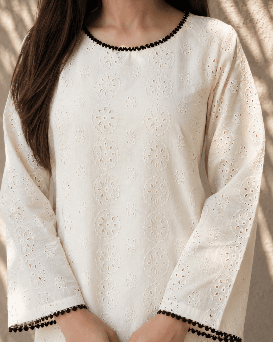 White Chikan Kari Two Piece - View 2