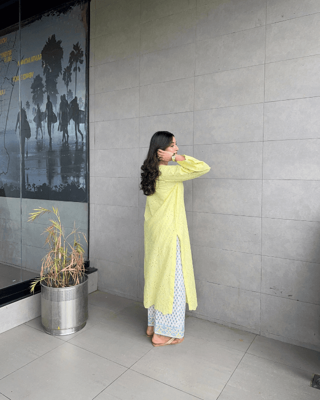 Lime Chikan Kari Two Piece - View 3