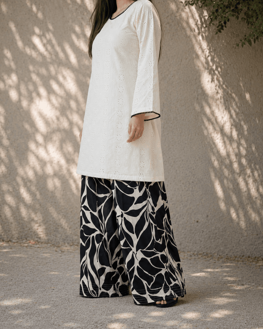 White Chikan Kari Two Piece - View 3