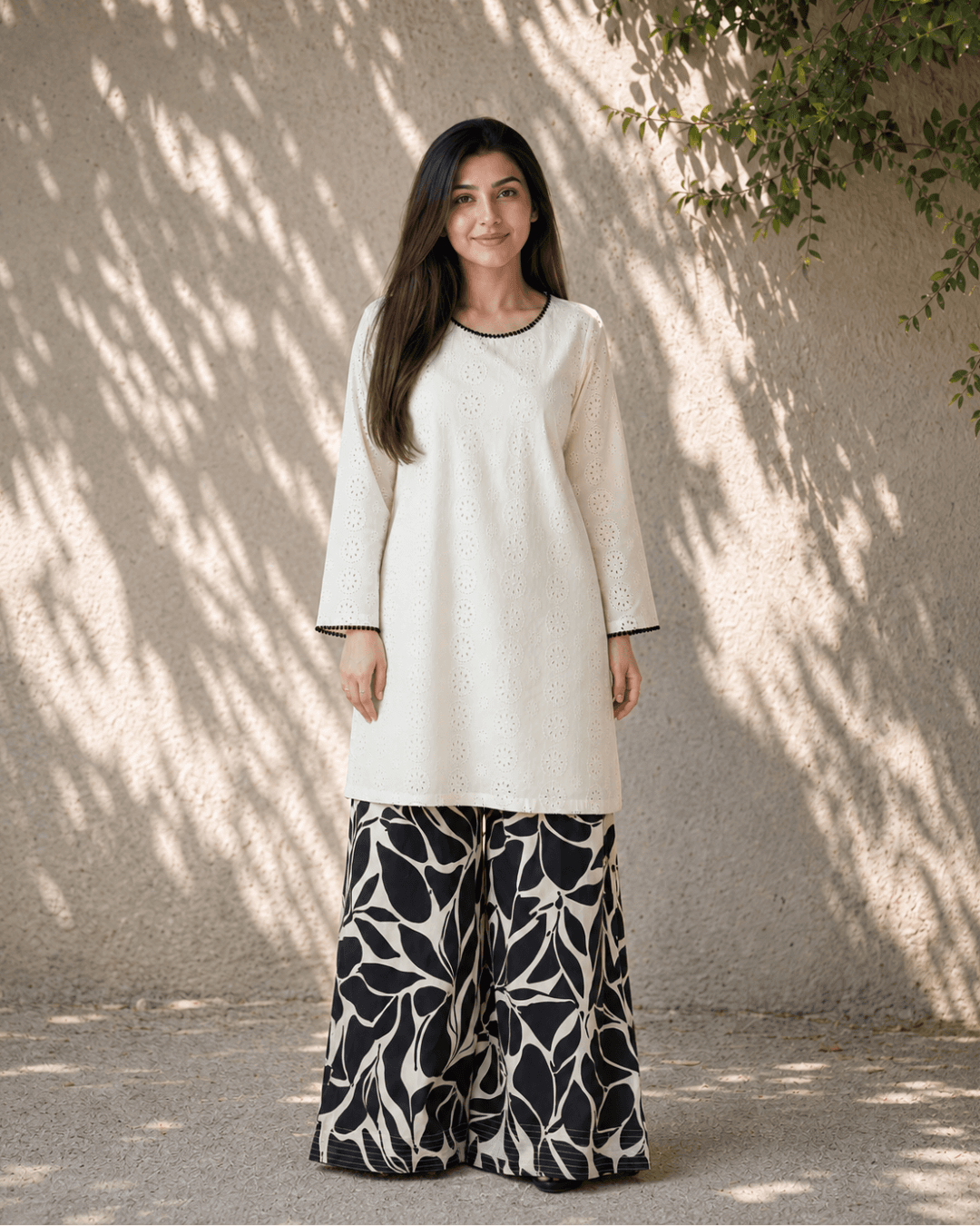White Chikan Kari Two Piece - View 4