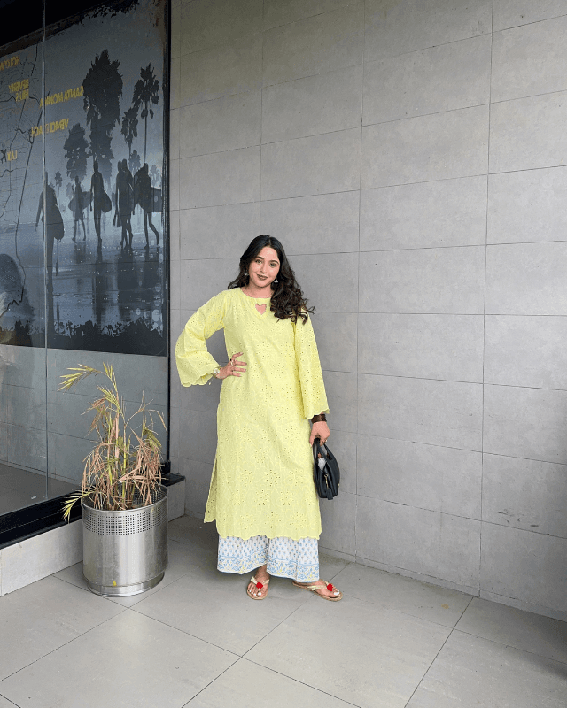 Lime Chikan Kari Two Piece - View 4